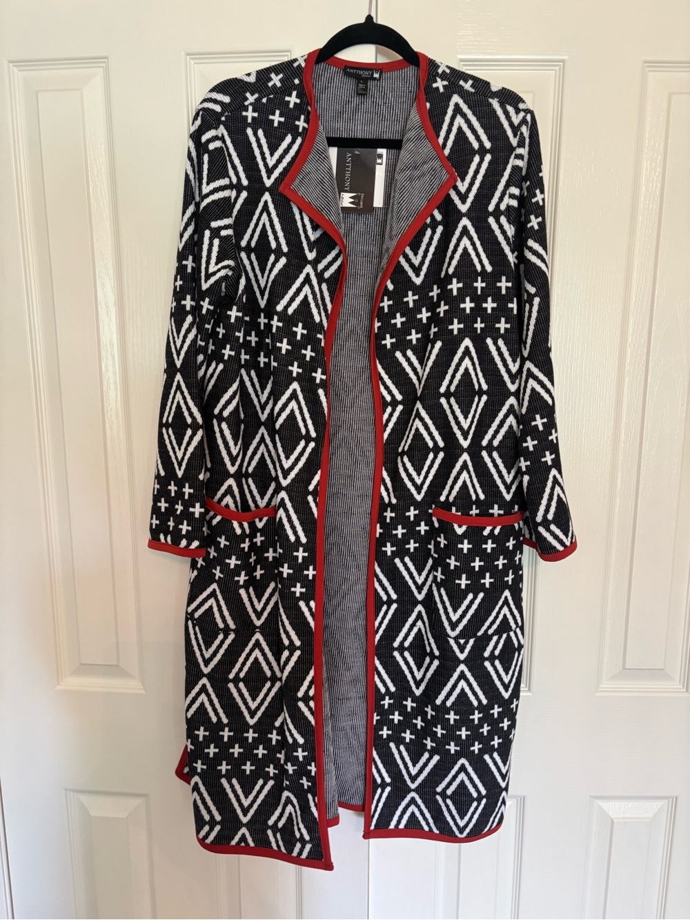 Antthony Black & White Knit cardigan with Red Trim